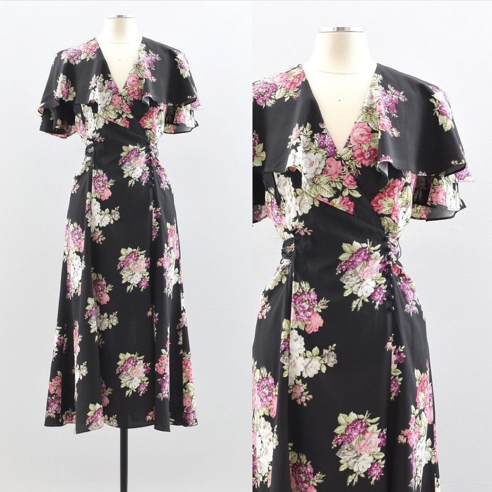 Vintage Black Floral Dress